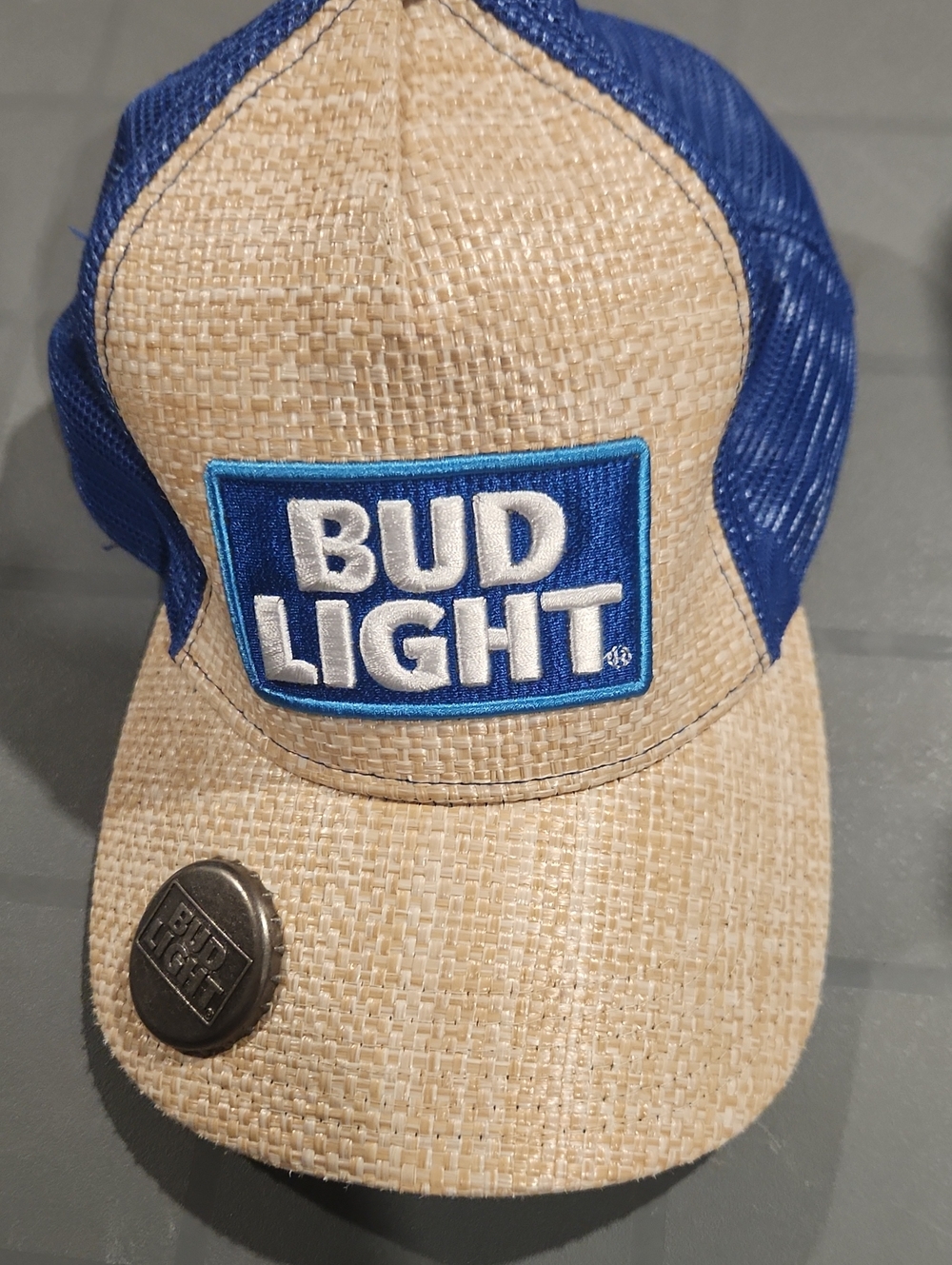Bud Light Blue & Tan Mesh Trucker Hat NWOT